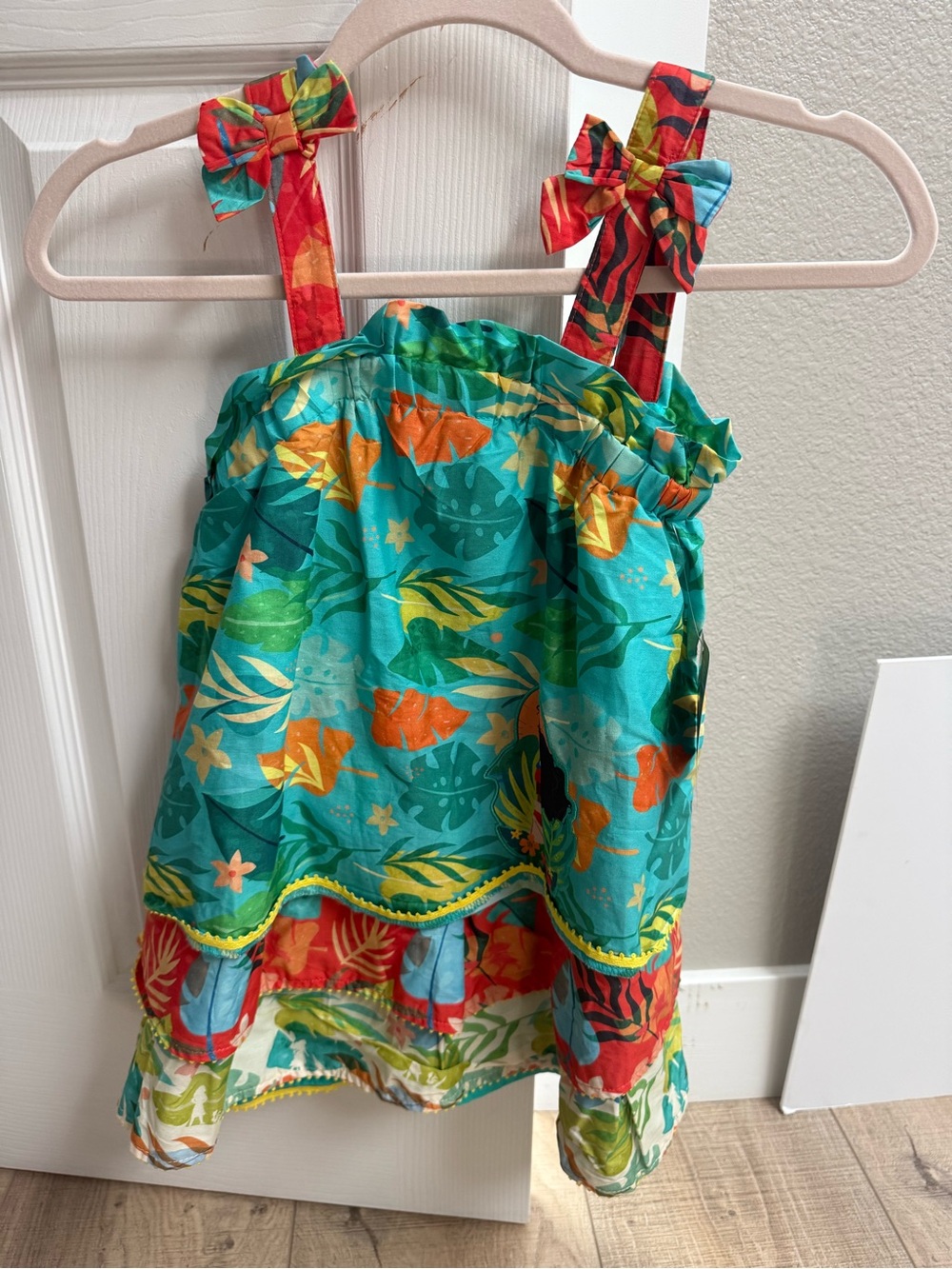 Disney Moana Teal & Coral Floral Tank Dress with Bow Straps